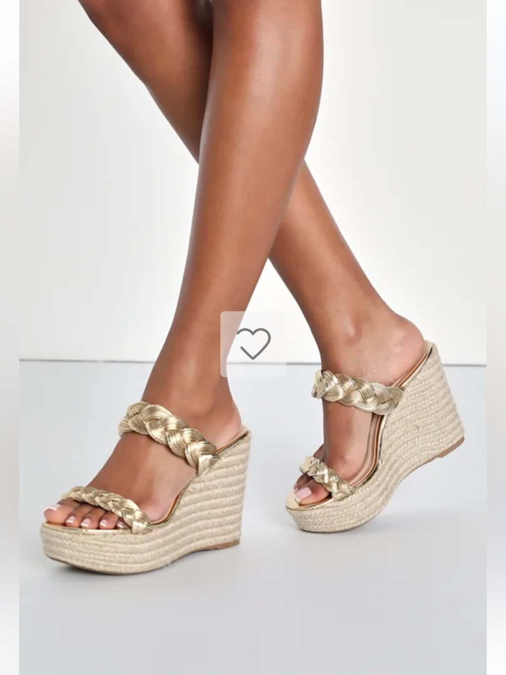 Lulus Sunshy Gold Metallic Platform Espadrille Slide Wedges NWOT size 6.5